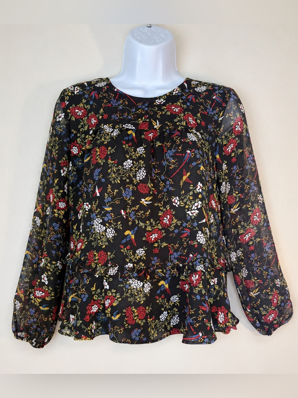 Madewell Finch Floral Sheer Long Sleeve Blouse Top Size XXS